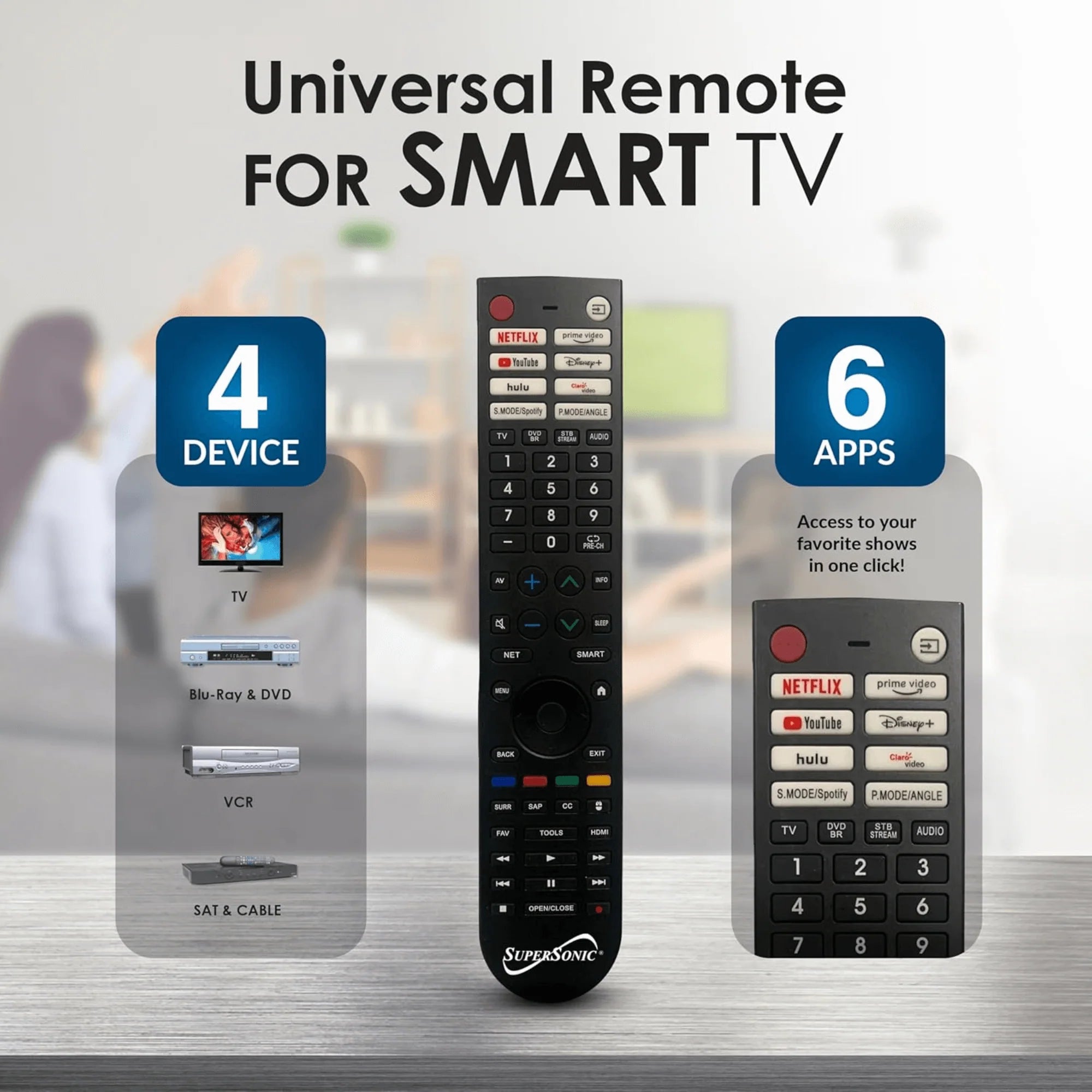 Supersonic Smart Multifunctional Universal Remote Control for Smart Tvs and TV DVD Combos