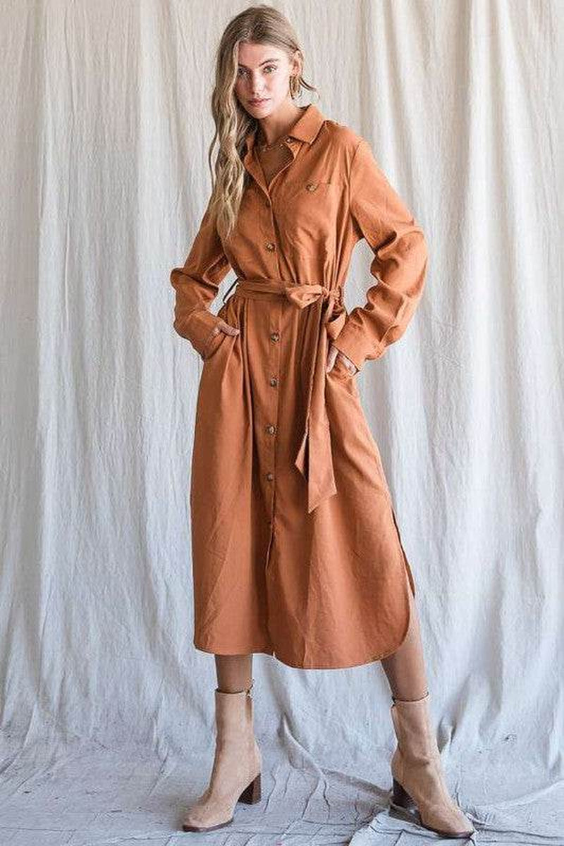 Button down Shirt Long Dress plus 30-545P