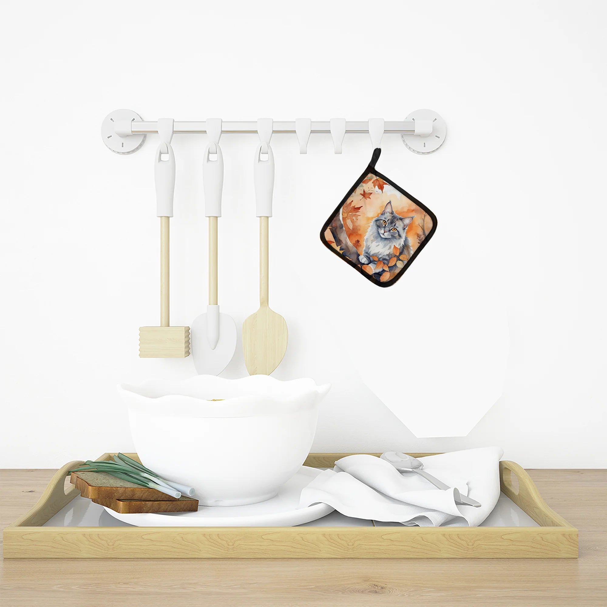 Australian Mist Cat in Fall Leaves Pair of Pot Holders