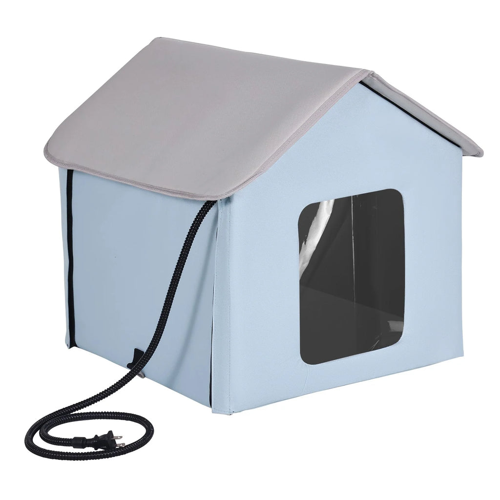 VEVOR Heated Cat House Foldable Kitty Shelter with Heated Pad Blue Small
