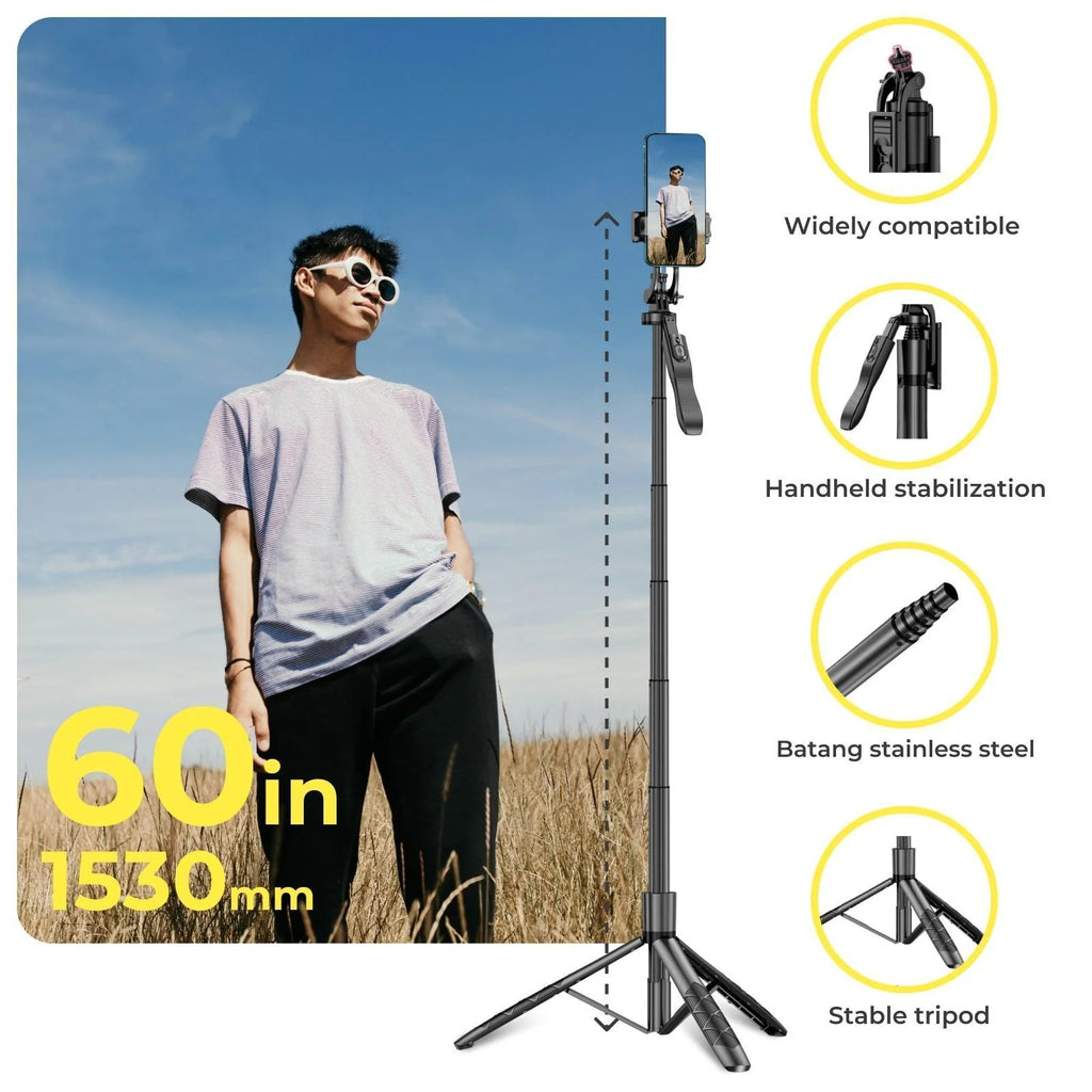 Phone Tripod 62 Selfie Stick for Iphone with Remote and 3W LED Light, Universal Mount, Phone Stand for Recording & Streaming, Tripod for Iphone & Android Phone & Gopro
