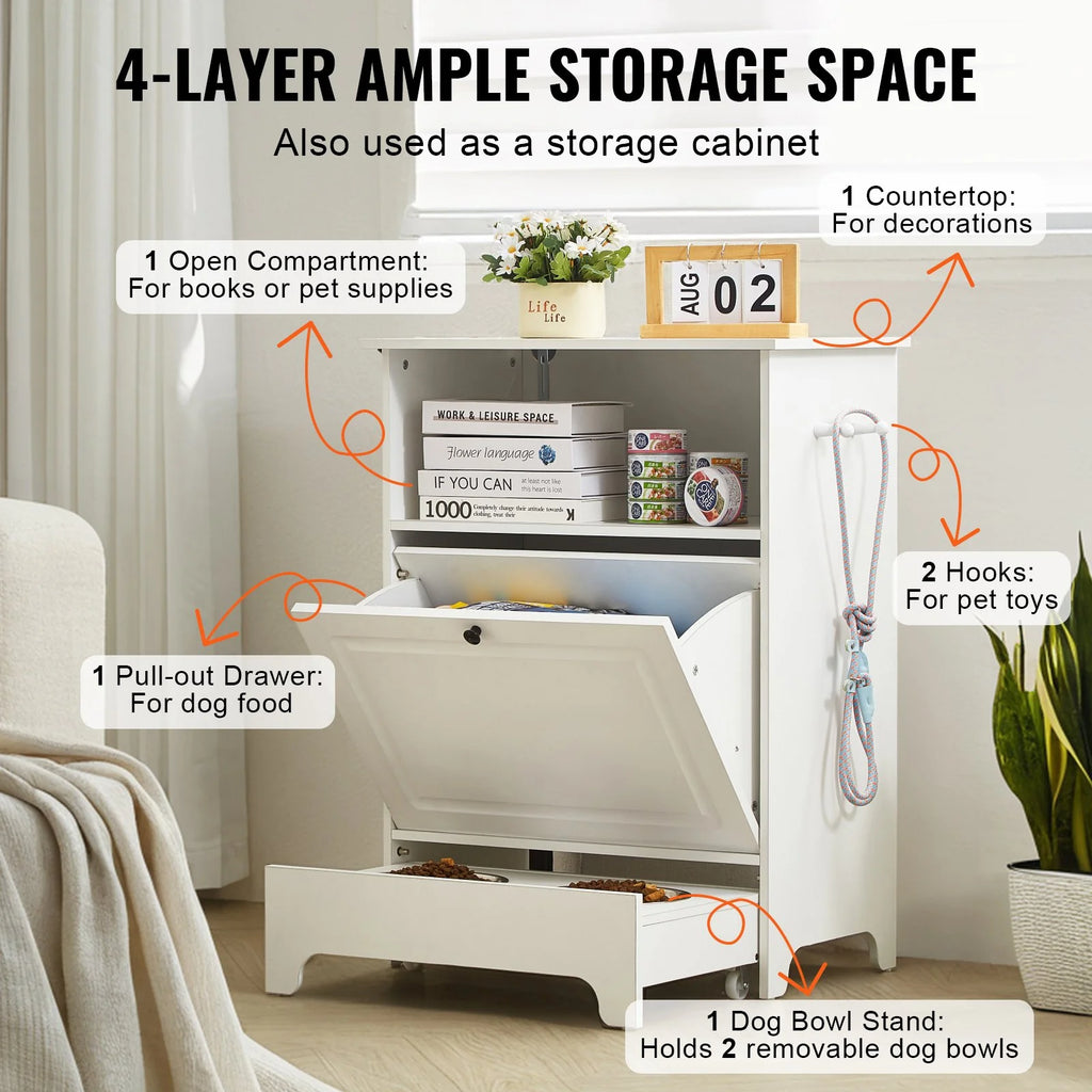 VEVOR Pet Feeding Station W/ 2 Elevated Dog Bowls Dog Food & Toy Storage Cabinet