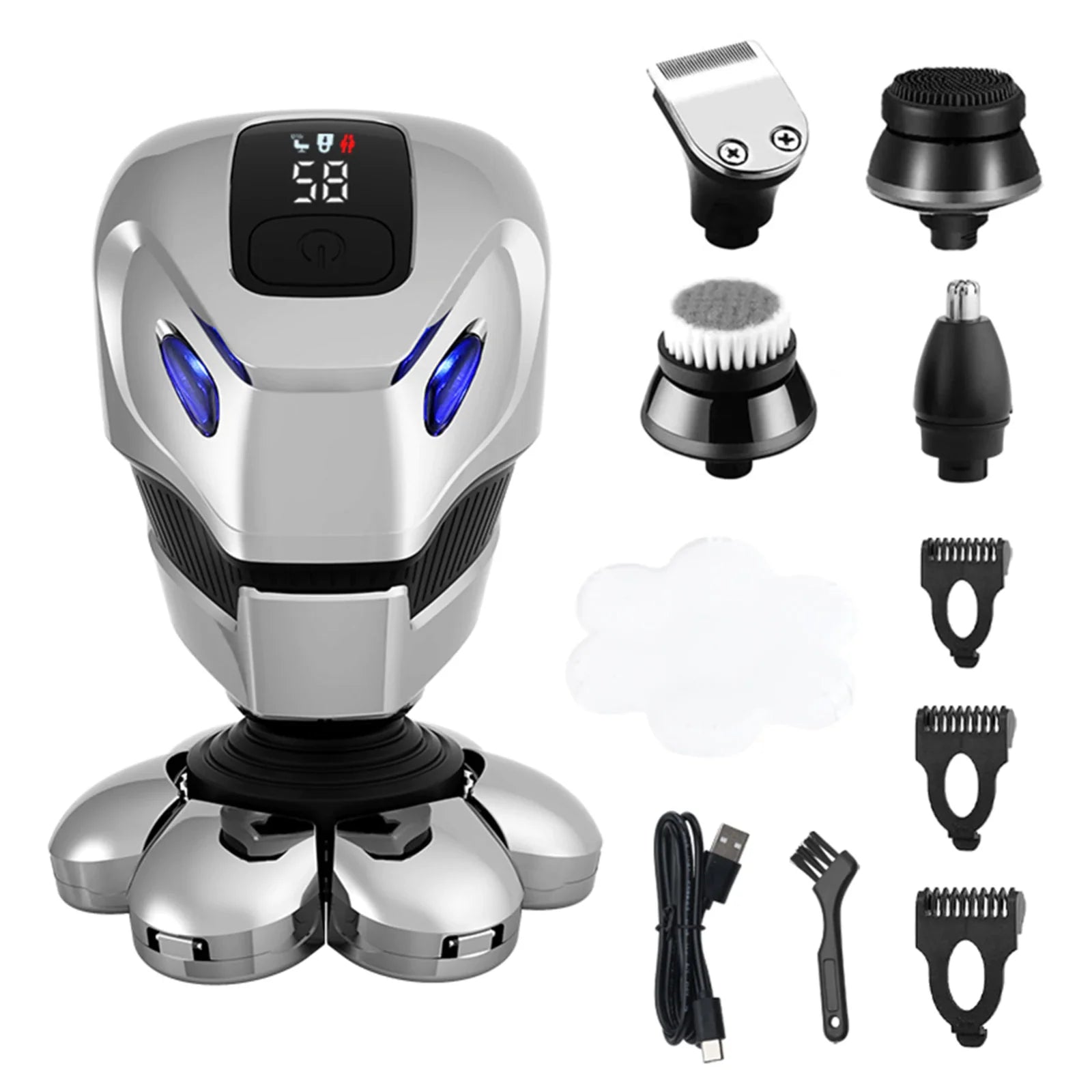7D Cordless Shaver Hair Trimmer Men’S 5-In-1 Electric Head Shaver Razor Men Wet