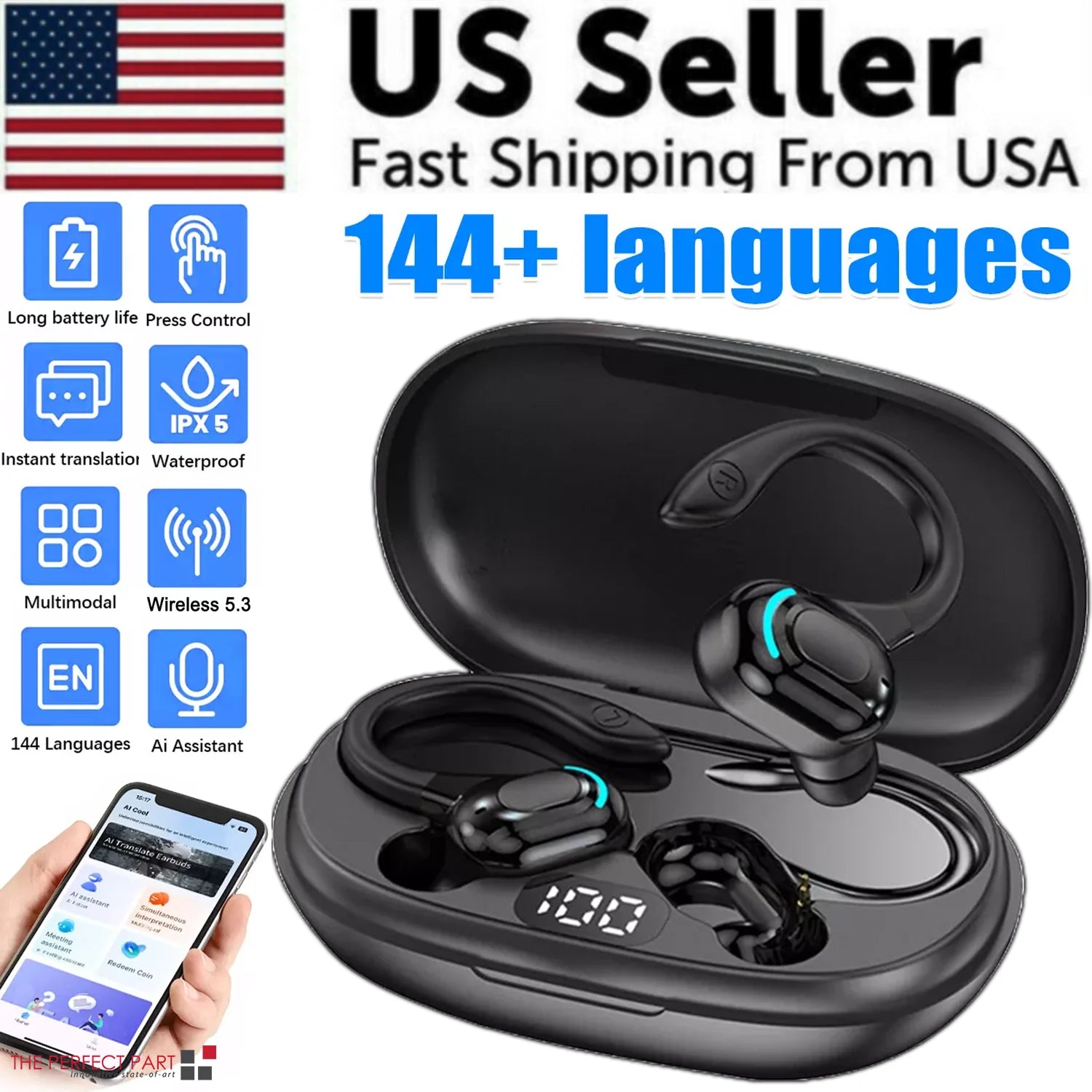 Translator Earbuds 144 Languages Real Time Online/Offline Translation Earphones