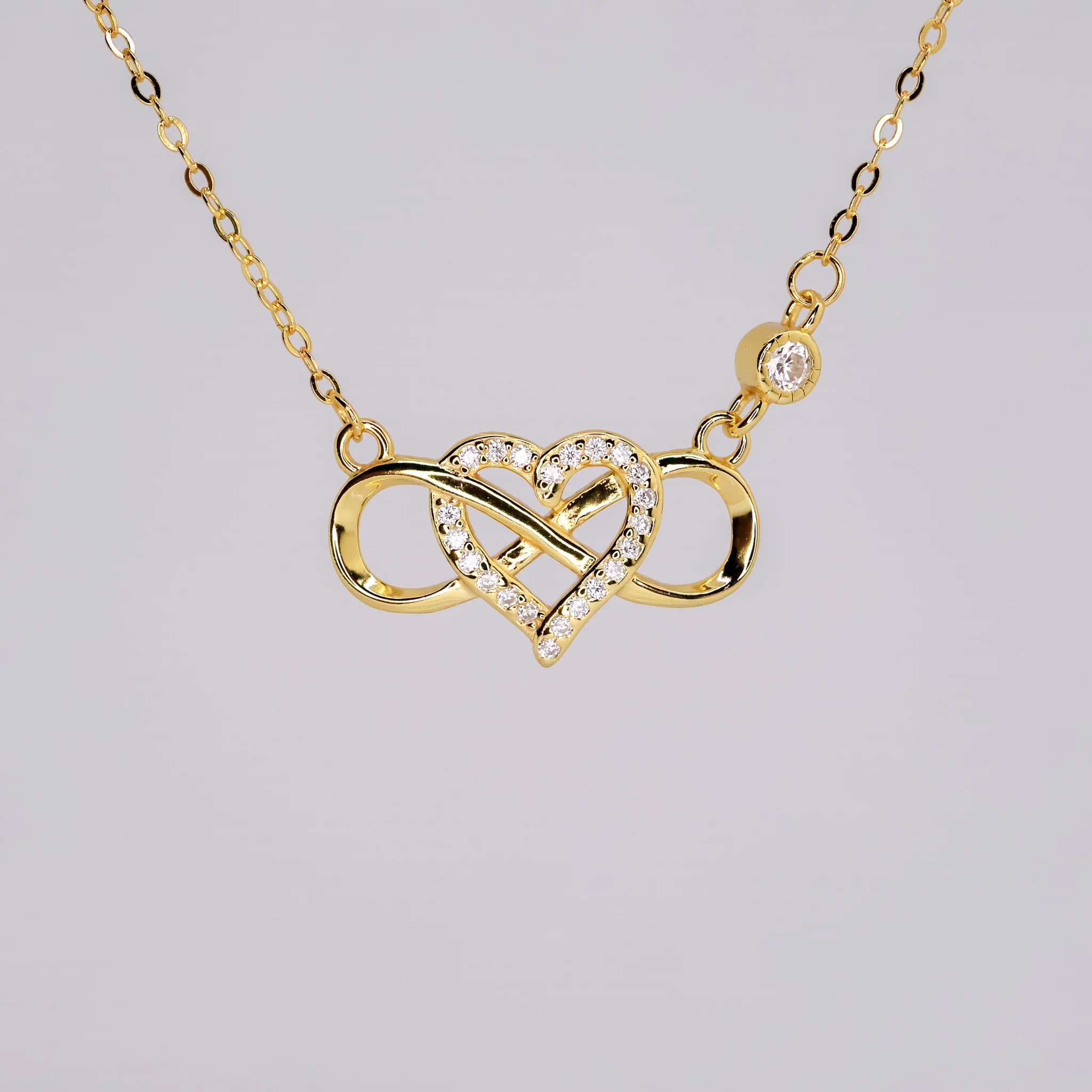 18K Gold Plated Micro Pave Heart Infinity Pendant Necklace