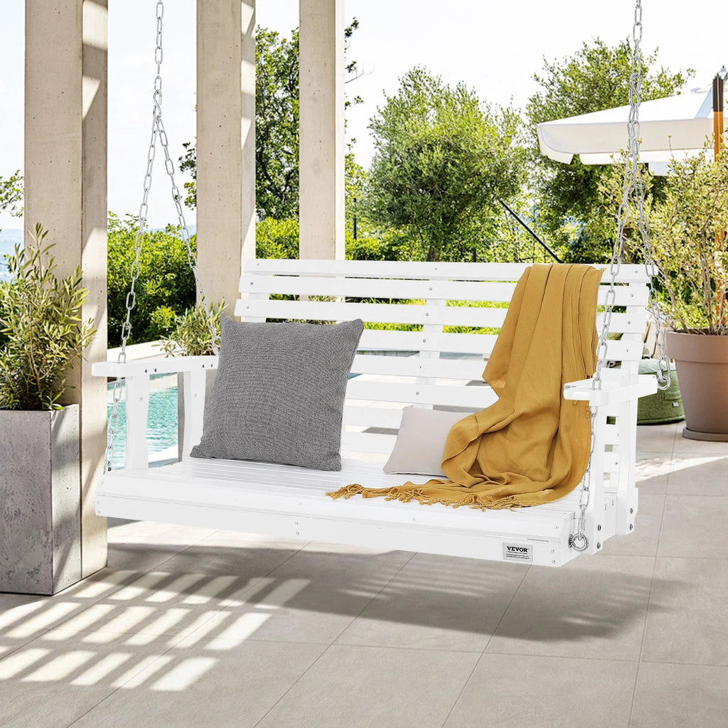 VEVOR Wooden Porch Swing 4 Ft, Patio Bench Swing for Courtyard & Garden, Upgraded 880 Lbs Strong Load Capacity, Heavy Duty Swing Chair Bench with Hanging Chains for Outdoors, White