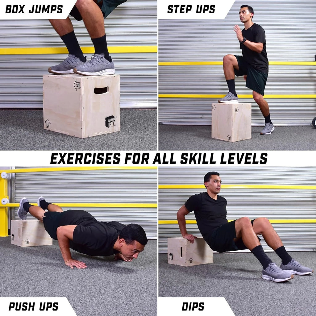 Fitness 3-In-1 Plyo Jump Box - Small, Standard, or XL - Launch Box Exercises for All Skill Levels
