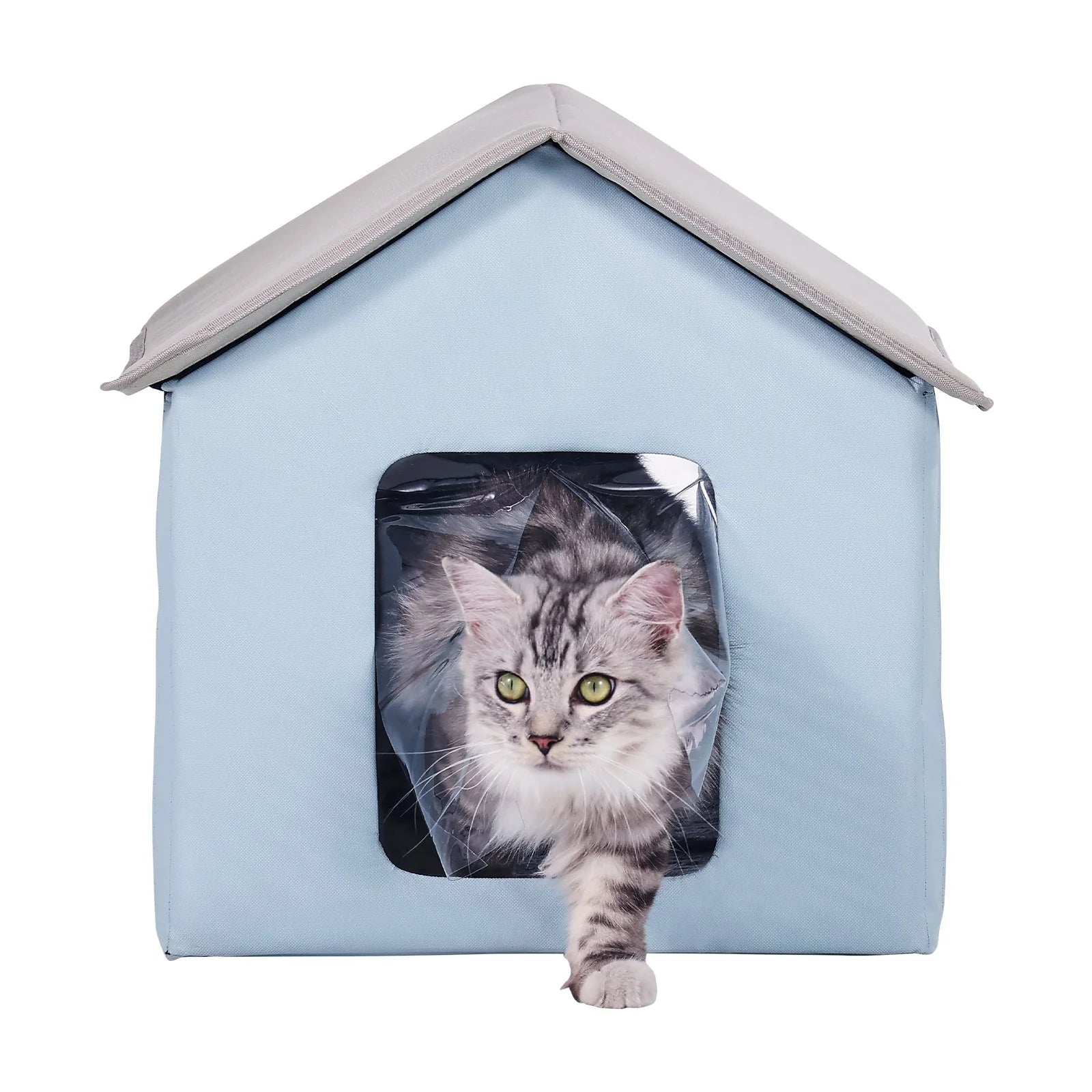 VEVOR Heated Cat House Foldable Kitty Shelter with Heated Pad Blue Small