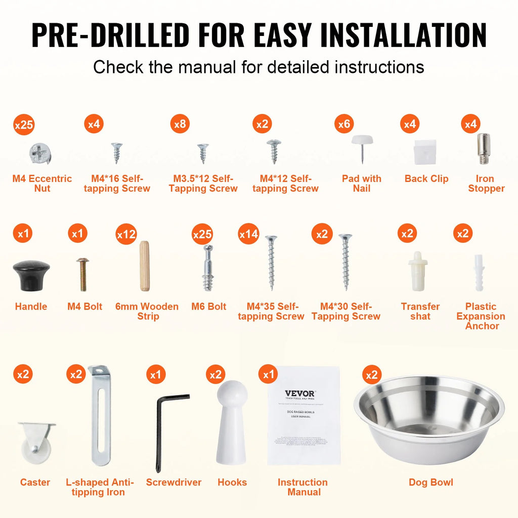 VEVOR Pet Feeding Station W/ 2 Elevated Dog Bowls Dog Food & Toy Storage Cabinet