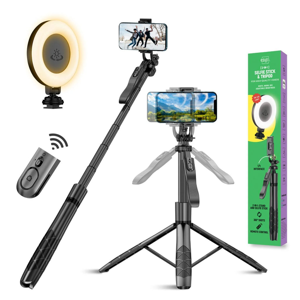 Phone Tripod 62 Selfie Stick for Iphone with Remote and 3W LED Light, Universal Mount, Phone Stand for Recording & Streaming, Tripod for Iphone & Android Phone & Gopro